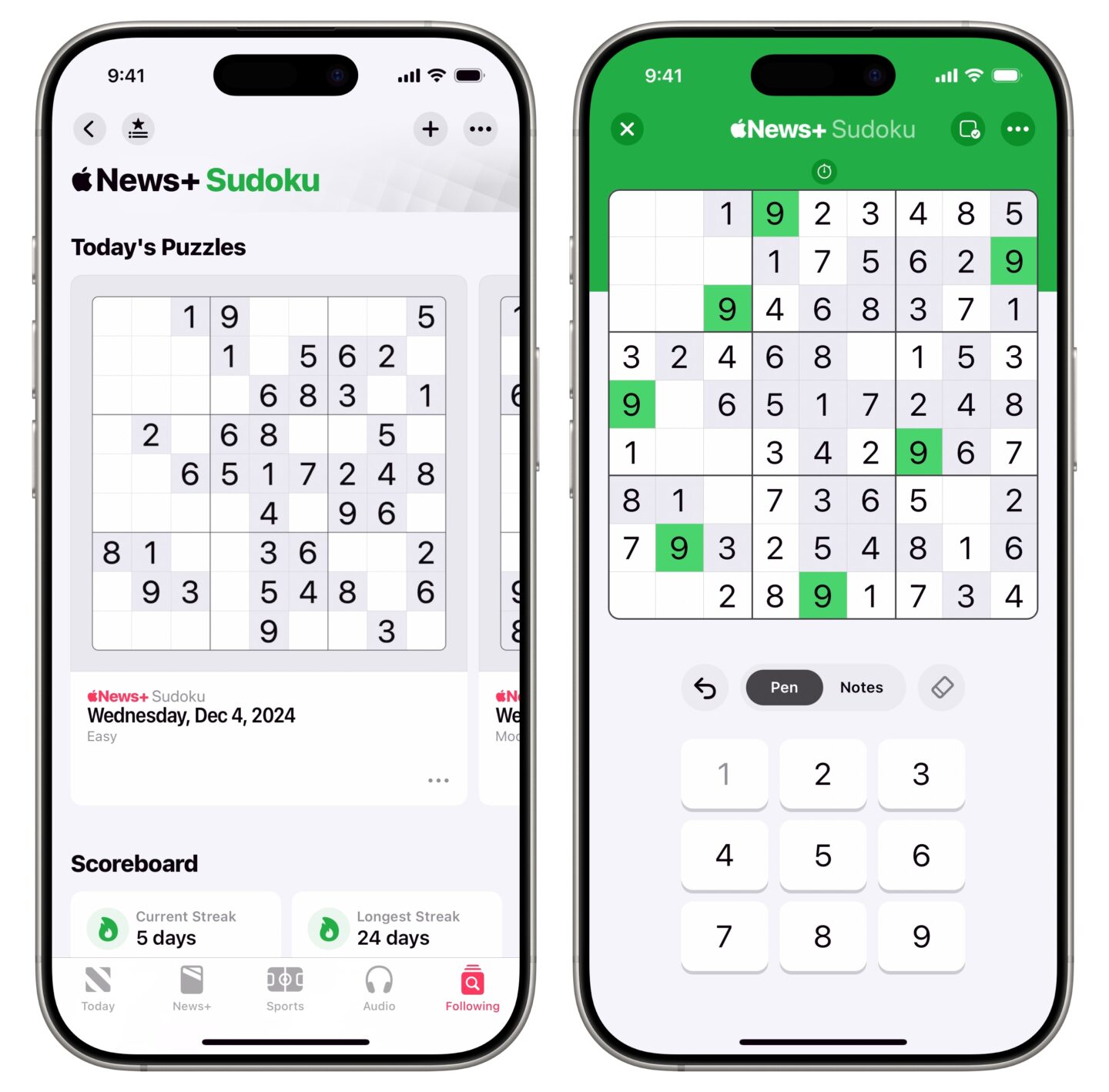 Apple News+ Sudoku game