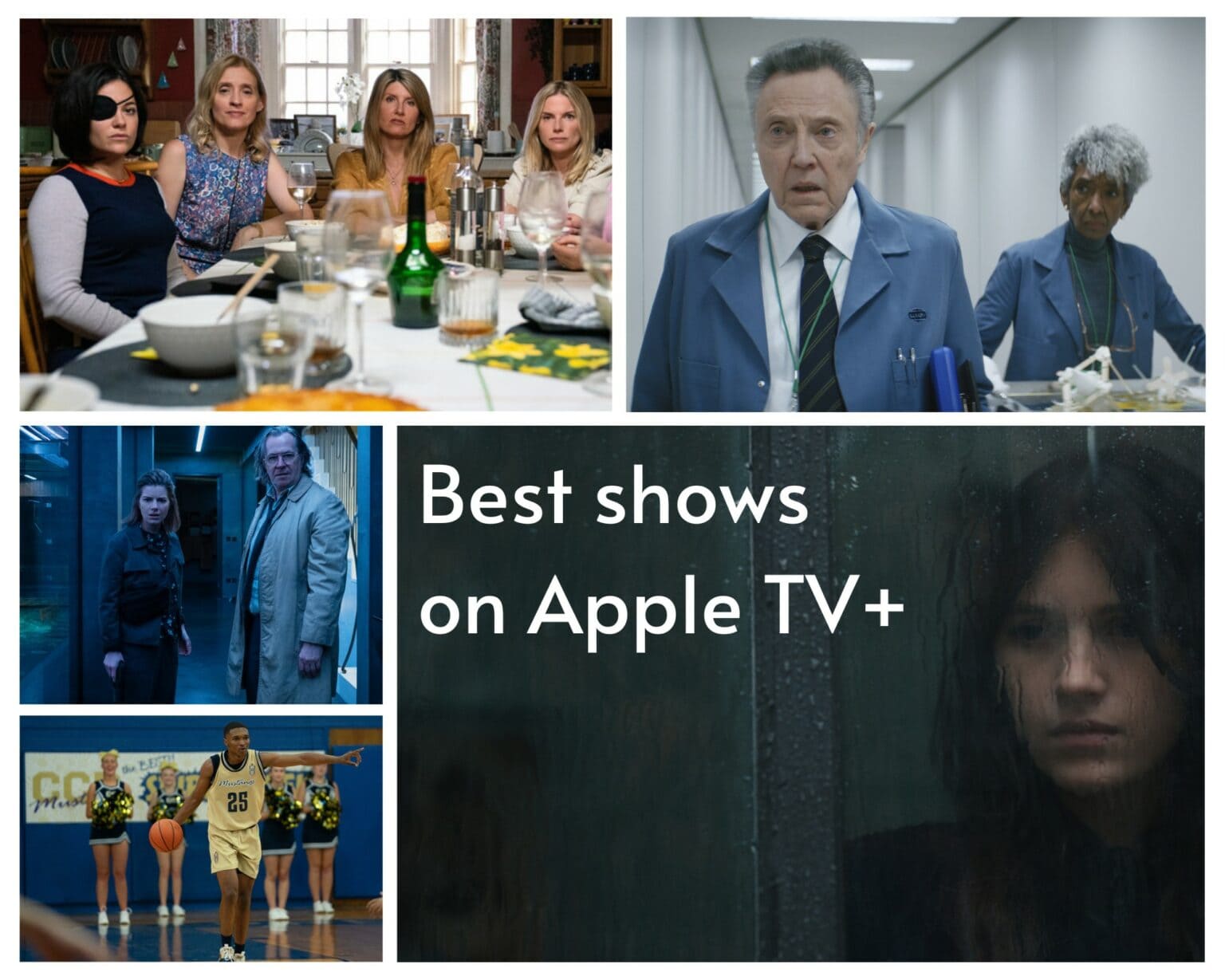 Stills from Apple TV+ shows, plus the words 