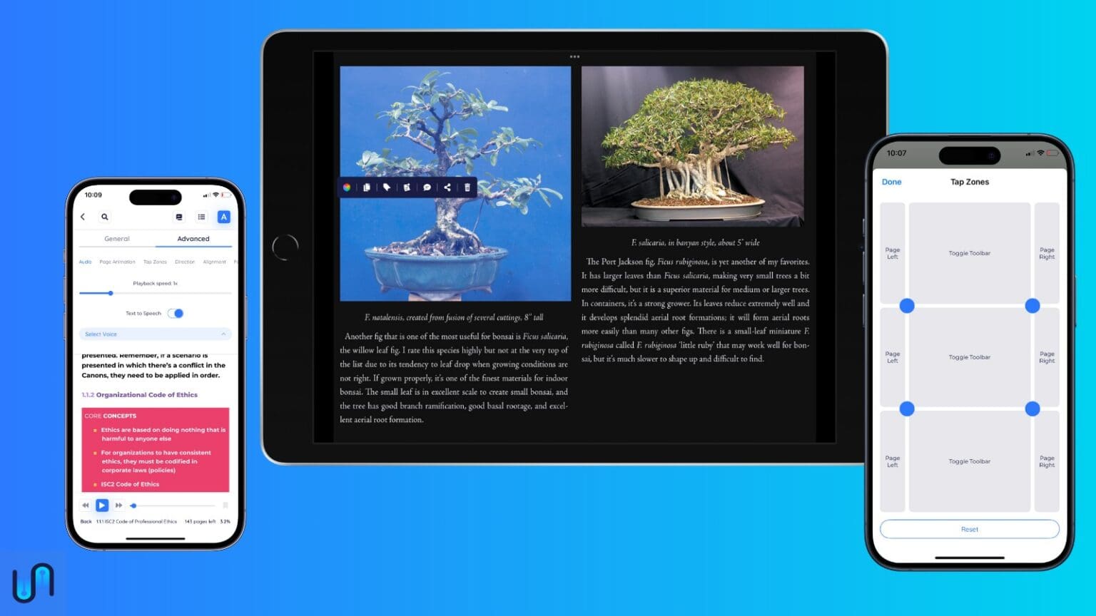 Image of the BookFusion ebook reader on iPhone and iPad.