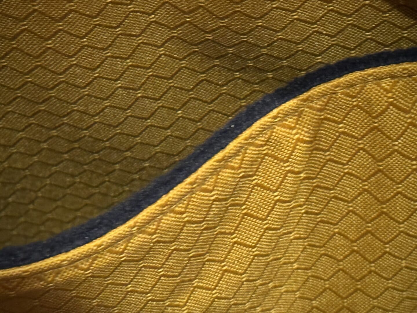 Close-up photo of the goldenrod-colored nylon interior of a WaterField Designs bag.