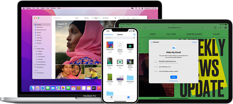 MacBook Pro, iPhone and iPad all using iCloud