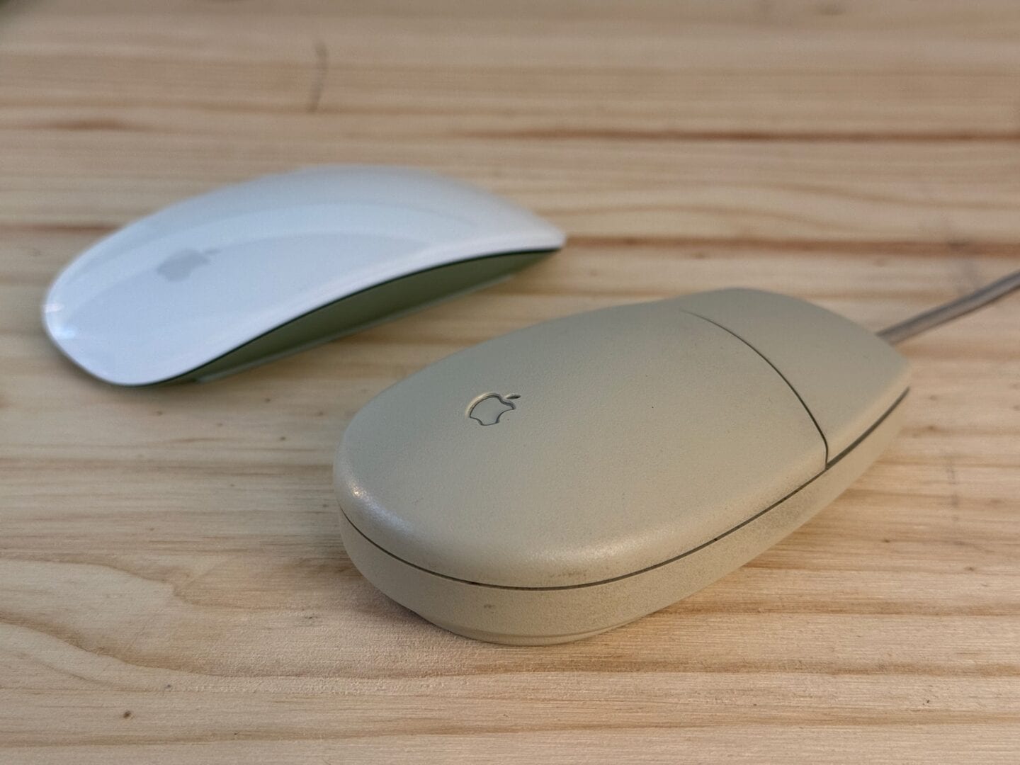 Apple ADB Mouse II and Magic Mouse side-by-side