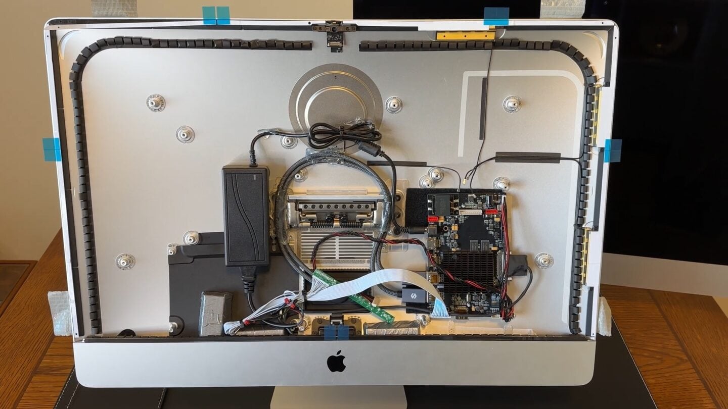 All the replacement parts installed in the iMac case.