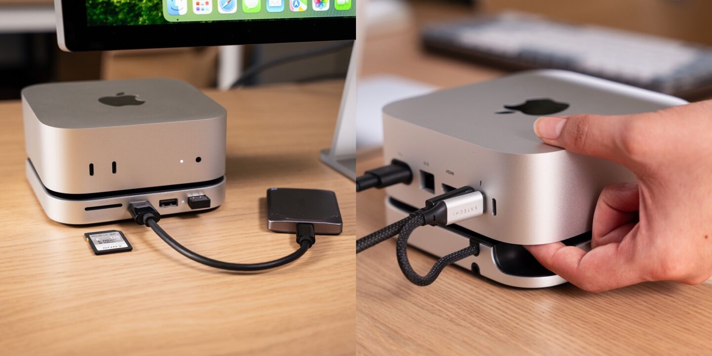 Satechi Mac mini M4 Stand & Hub with SSD Enclosure in use