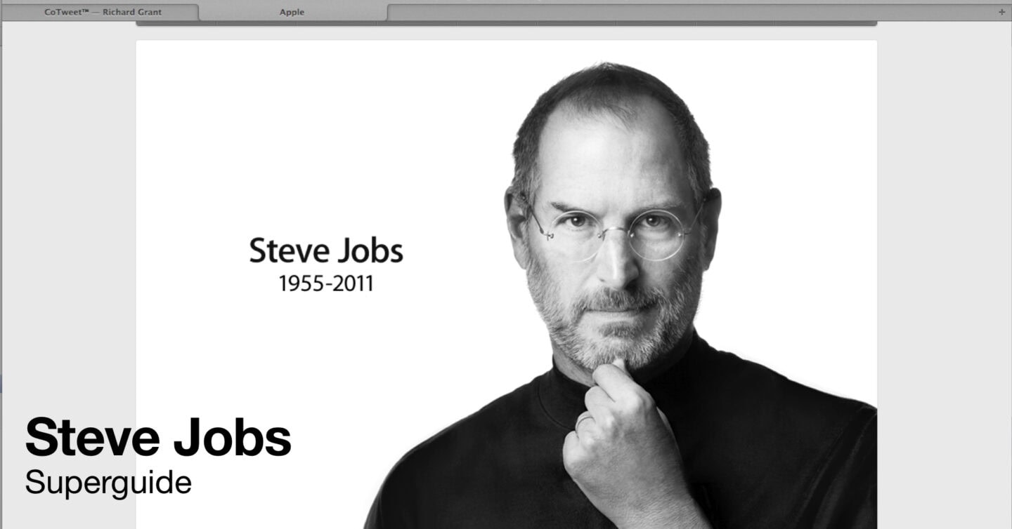 Screenshot from Apple website shows Steve Jobs birth and death years.