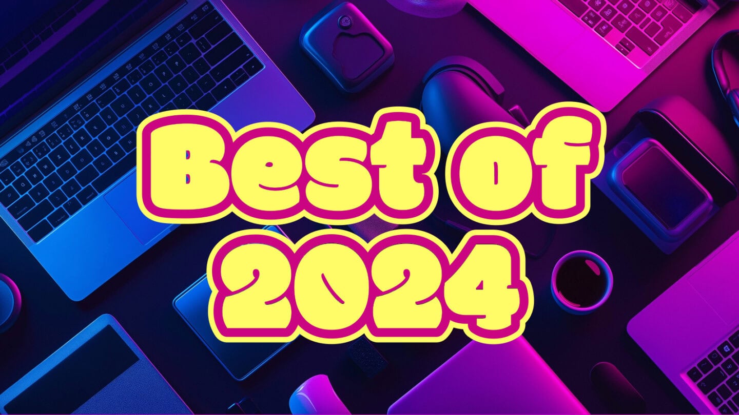 Dark purplish image of various tech products with the words "Best of 2024" overlaid atop them