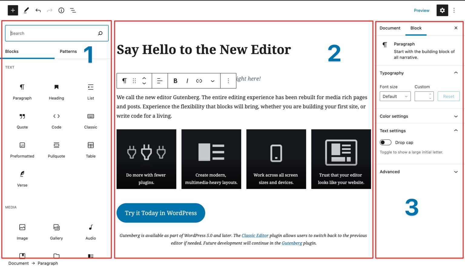 screenshot of Wordpress block editor